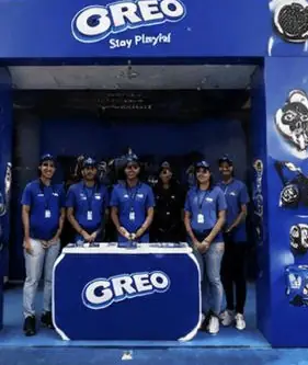 Oreo activation arch staffed on a mall floor