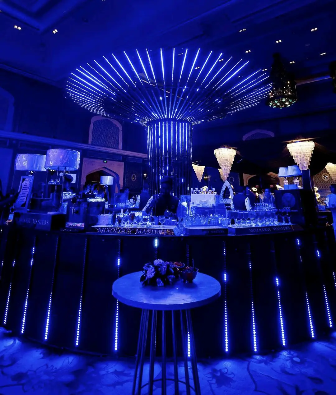 Lit bar and lounge build at a corporate evening