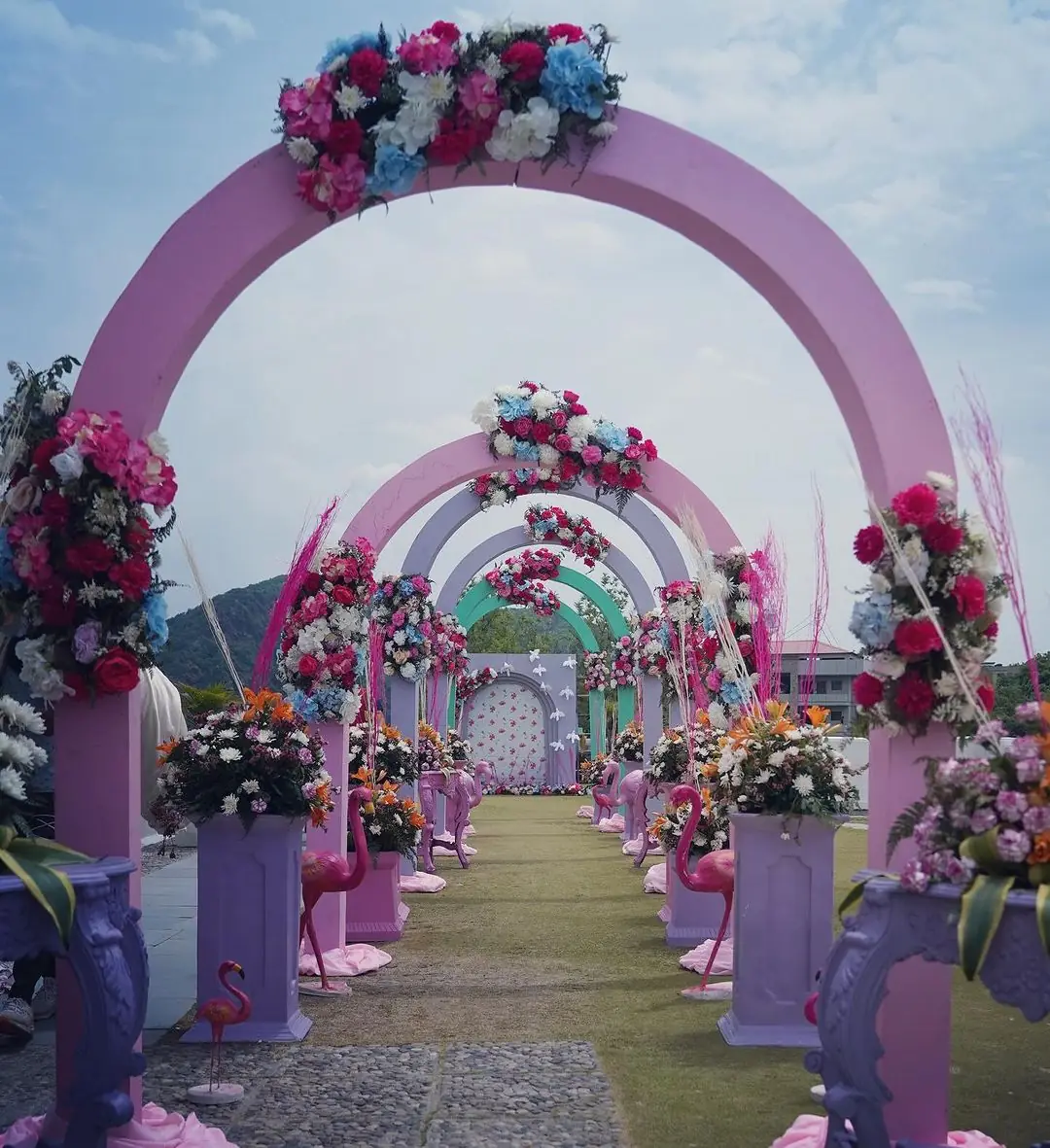 Floral entry arch at a wedding