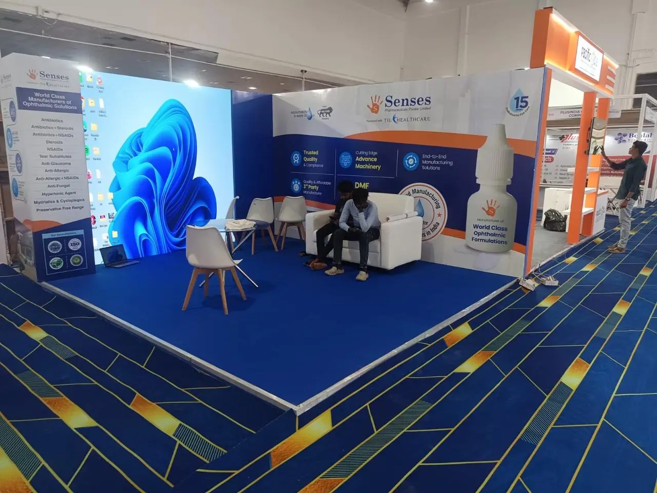 Branded exhibition stall on a trade show floor